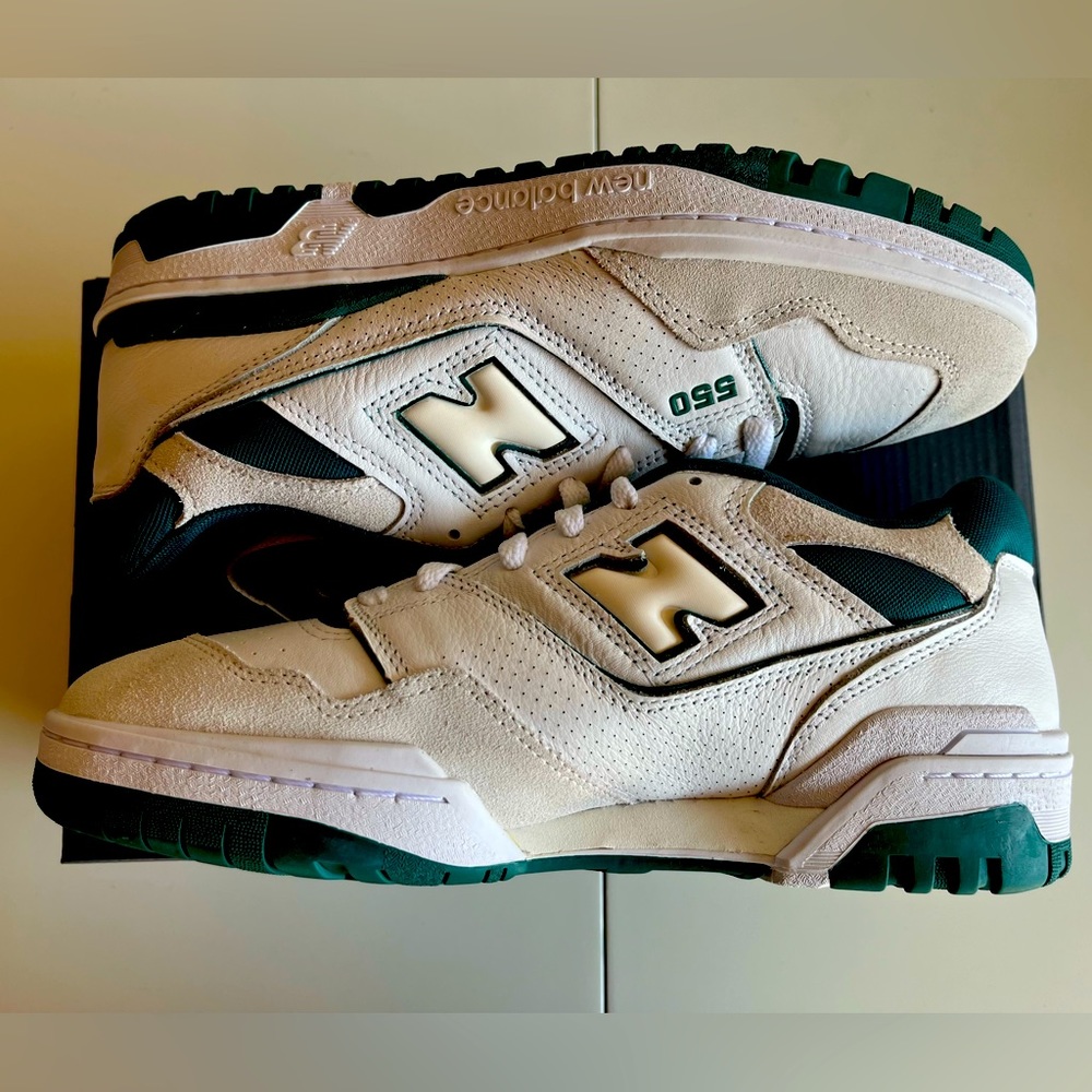 New Balance White and Green Athletic Shoes